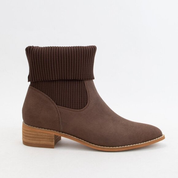 Diona j Shoes - KAREN RIBBED SOCKS KNIT CUFF POINTED TOE BOOTS CHESTNUT SIZE 5.5